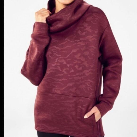 Fabletics Tops - Fabletics Cherry Camouflage Oversized Athletic Tunnel Neck Hoodie